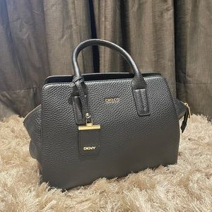Dkny black leather satchel bag